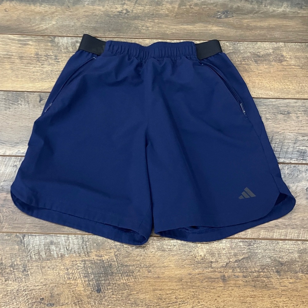 Adidas Men S Navy Blue Athletic Training Shorts Zipper Pockets Sporty Activewear